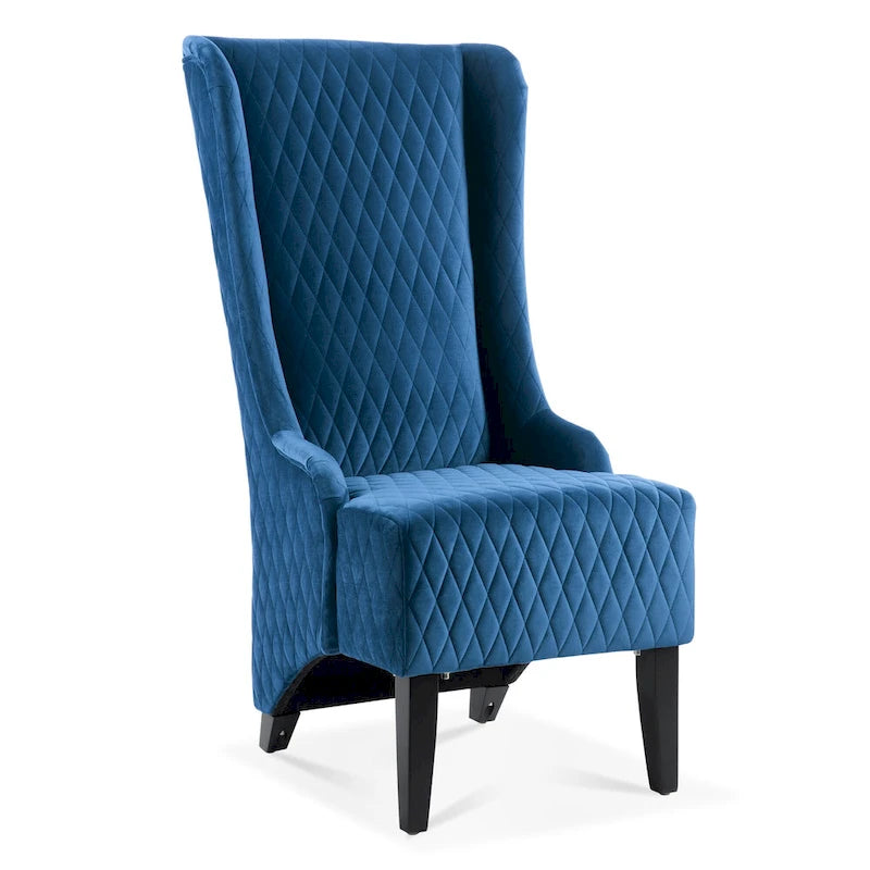 Fauteuil d'appoint en velours capitonné avec haut dossier à oreilles et pieds en bois