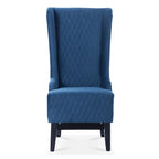 Fauteuil d'appoint en velours capitonné avec haut dossier à oreilles et pieds en bois