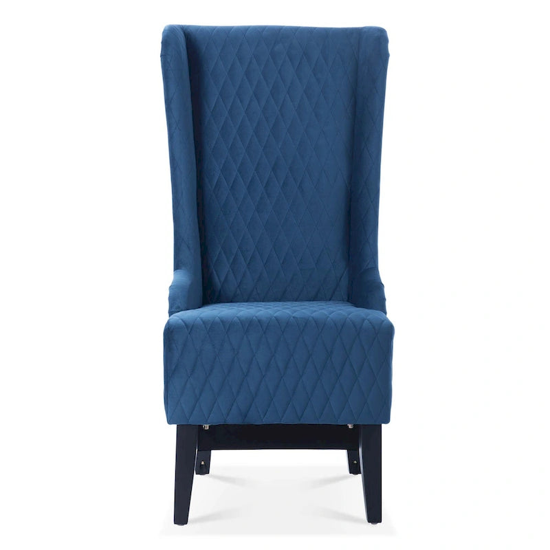 Fauteuil d'appoint en velours capitonné avec haut dossier à oreilles et pieds en bois