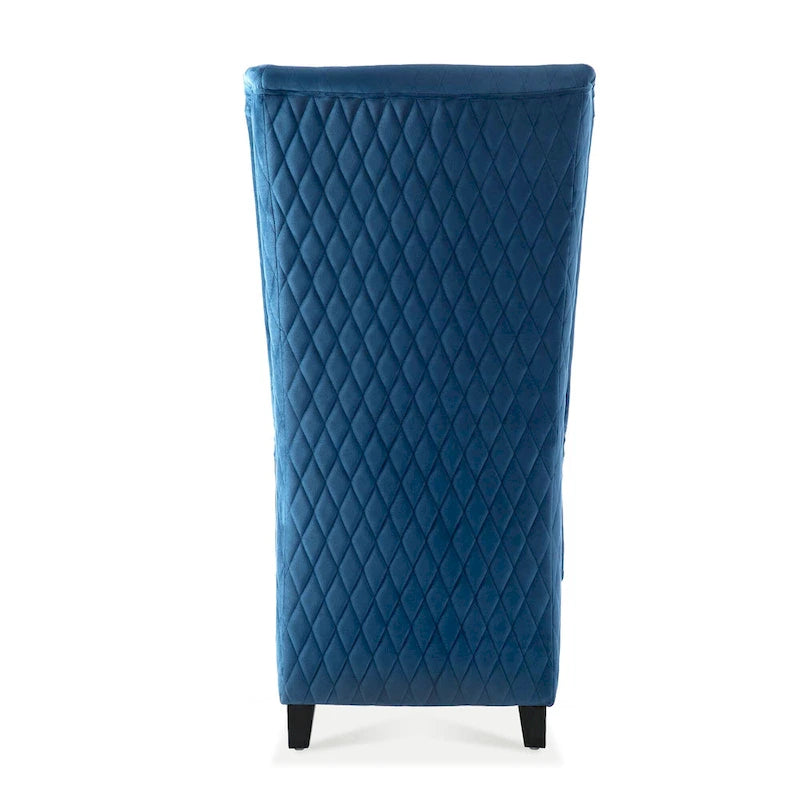 Fauteuil d'appoint en velours capitonné avec haut dossier à oreilles et pieds en bois