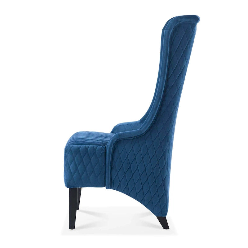 Fauteuil d'appoint en velours capitonné avec haut dossier à oreilles et pieds en bois