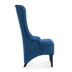 Fauteuil d'appoint en velours capitonné avec haut dossier à oreilles et pieds en bois