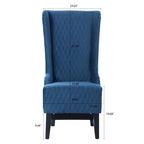 Fauteuil d'appoint en velours capitonné avec haut dossier à oreilles et pieds en bois