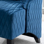 Fauteuil d'appoint en velours capitonné avec haut dossier à oreilles et pieds en bois