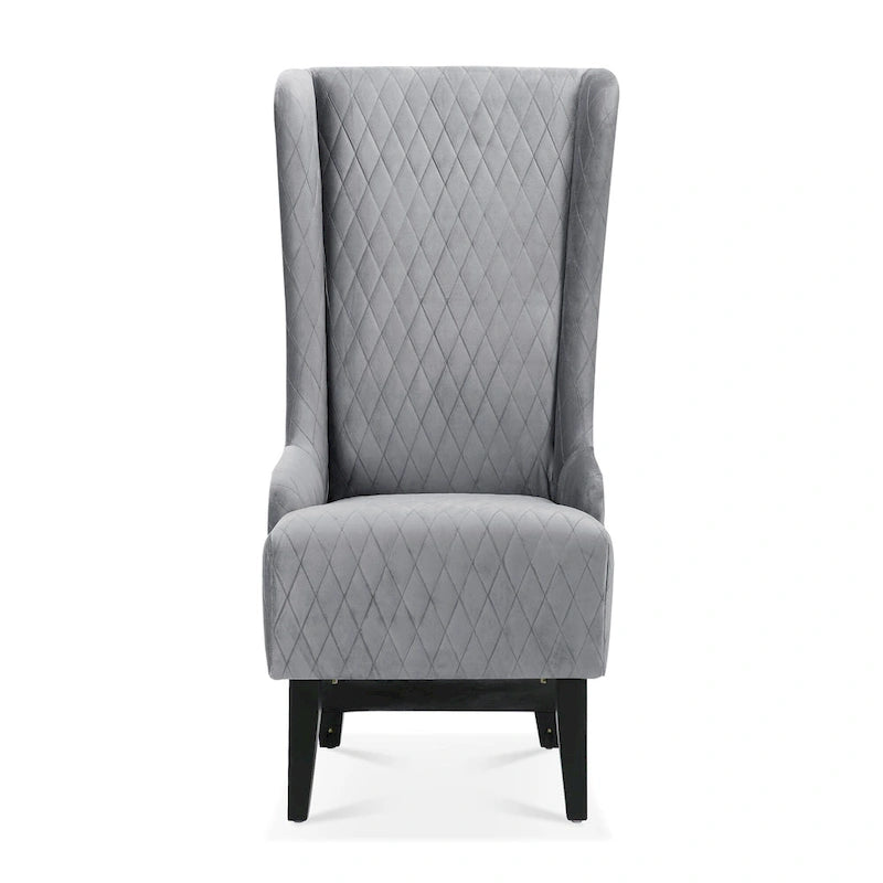 Fauteuil d'appoint en velours capitonné avec haut dossier à oreilles et pieds en bois