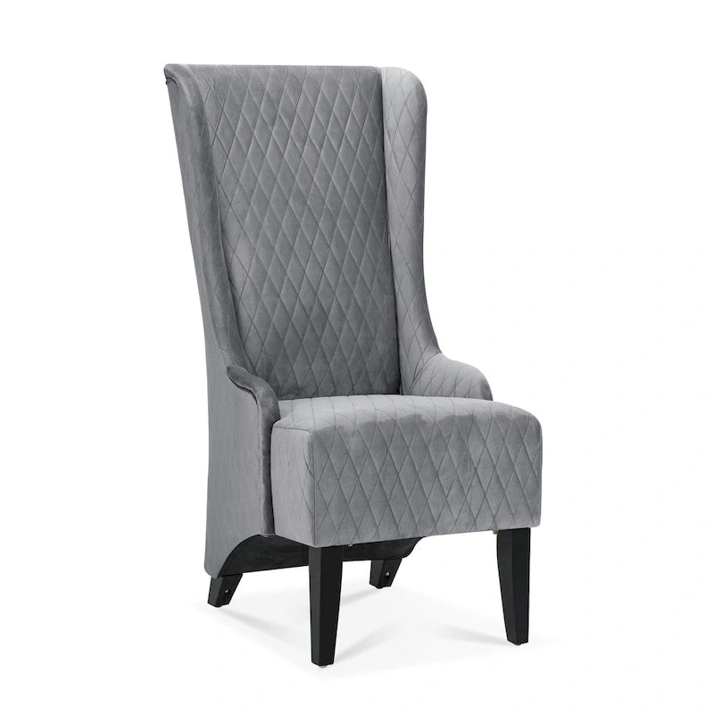 Fauteuil d'appoint en velours capitonné avec haut dossier à oreilles et pieds en bois