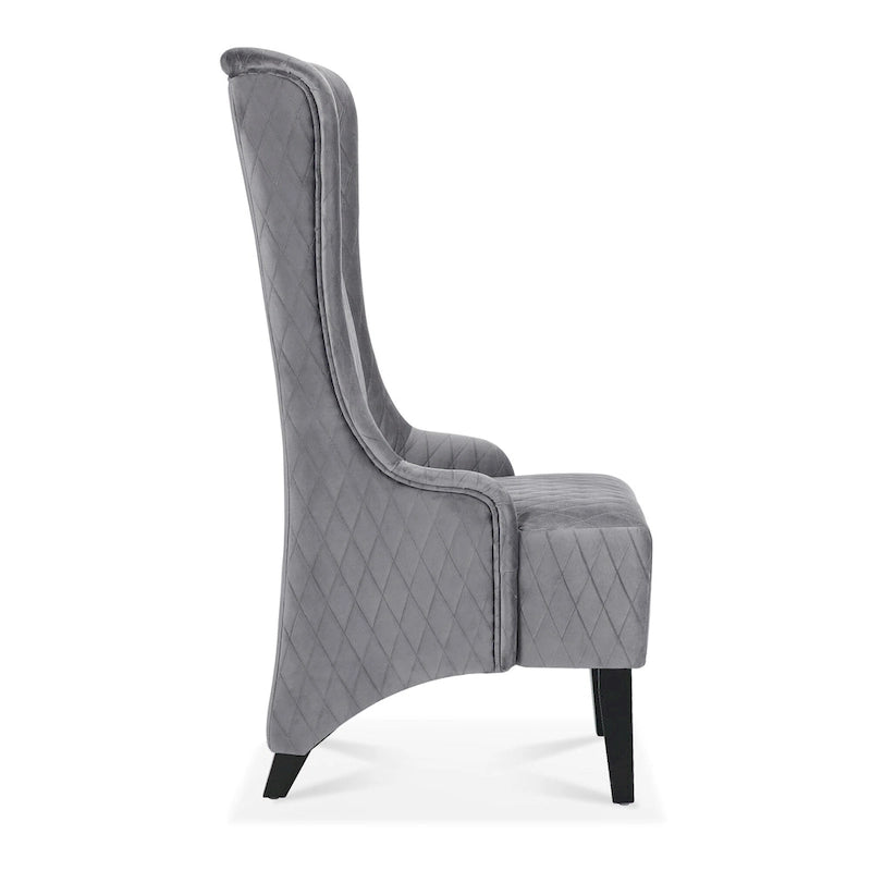 Fauteuil d'appoint en velours capitonné avec haut dossier à oreilles et pieds en bois