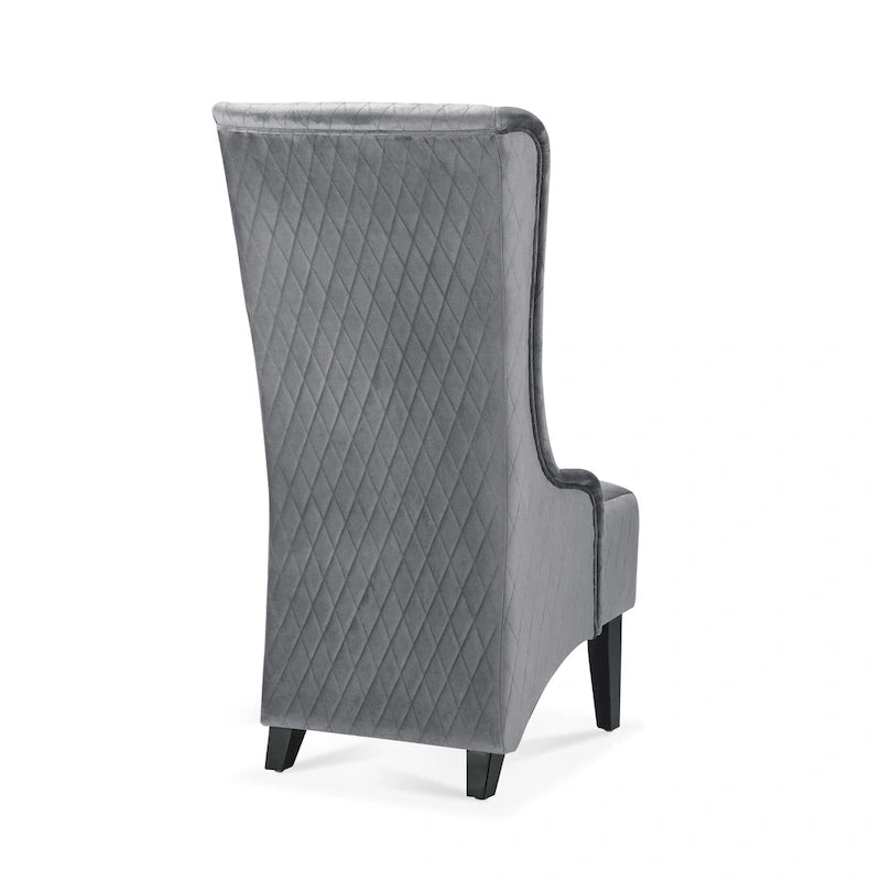 Fauteuil d'appoint en velours capitonné avec haut dossier à oreilles et pieds en bois