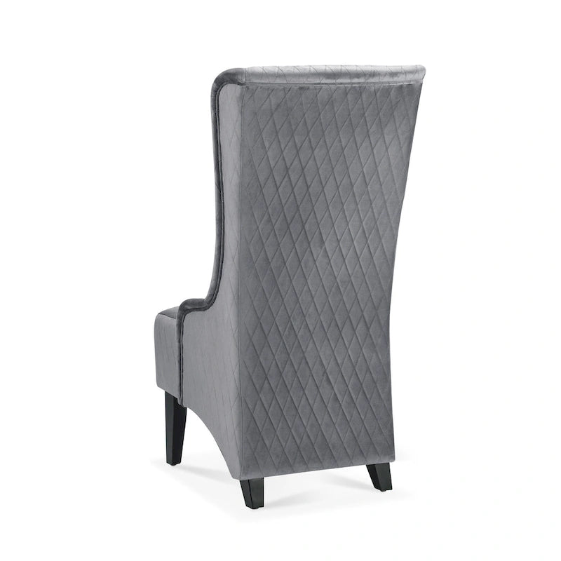 Fauteuil d'appoint en velours capitonné avec haut dossier à oreilles et pieds en bois