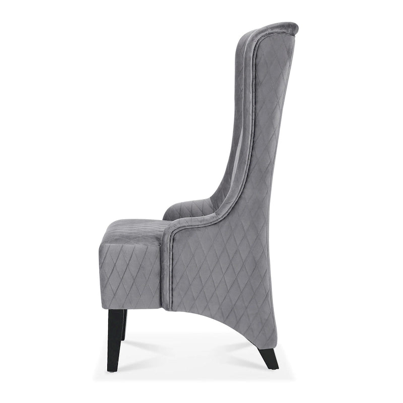 Fauteuil d'appoint en velours capitonné avec haut dossier à oreilles et pieds en bois
