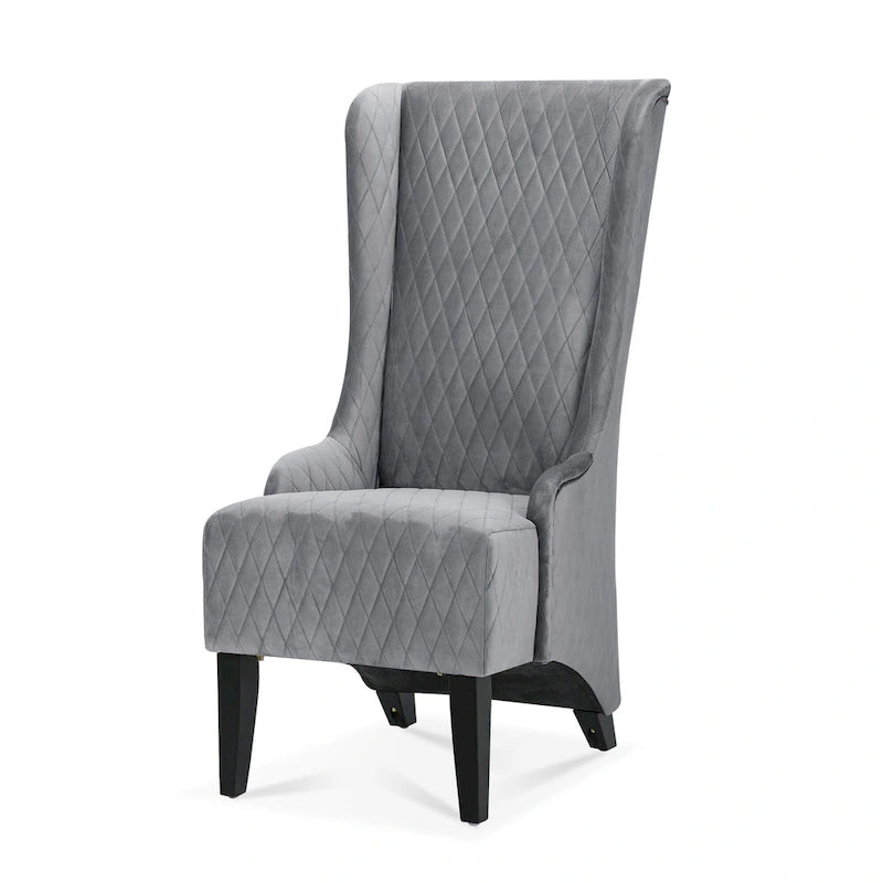 Fauteuil d'appoint en velours capitonné avec haut dossier à oreilles et pieds en bois