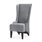 Fauteuil d'appoint en velours capitonné avec haut dossier à oreilles et pieds en bois