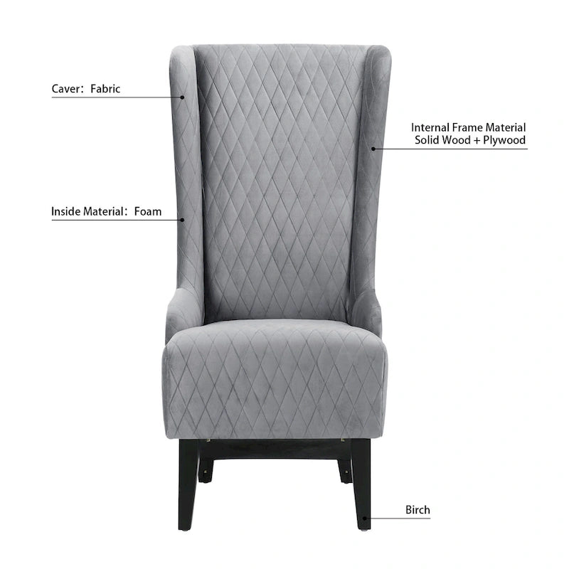 Fauteuil d'appoint en velours capitonné avec haut dossier à oreilles et pieds en bois
