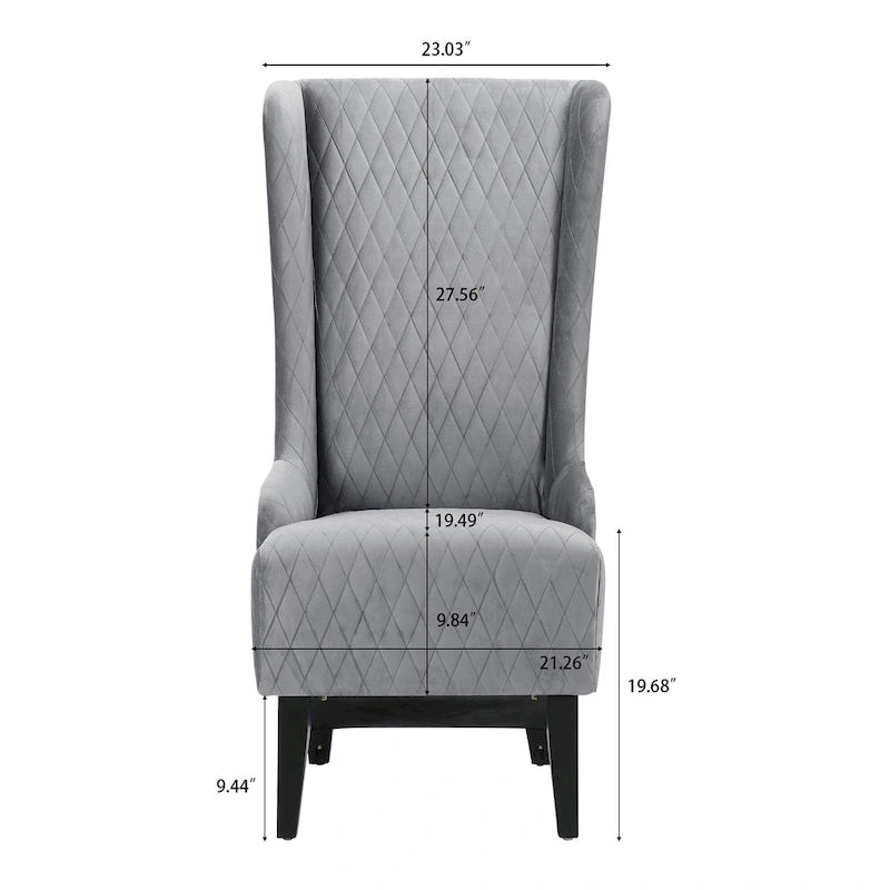 Fauteuil d'appoint en velours capitonné avec haut dossier à oreilles et pieds en bois