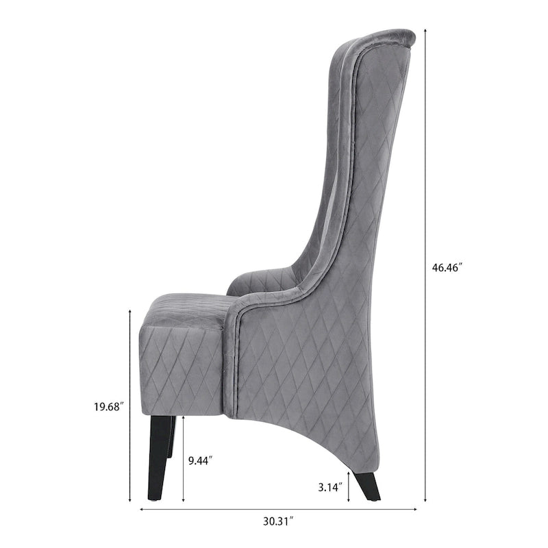 Fauteuil d'appoint en velours capitonné avec haut dossier à oreilles et pieds en bois