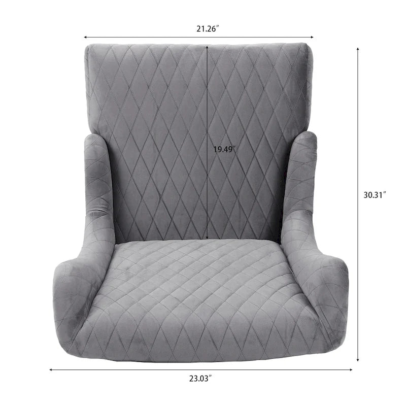 Fauteuil d'appoint en velours capitonné avec haut dossier à oreilles et pieds en bois