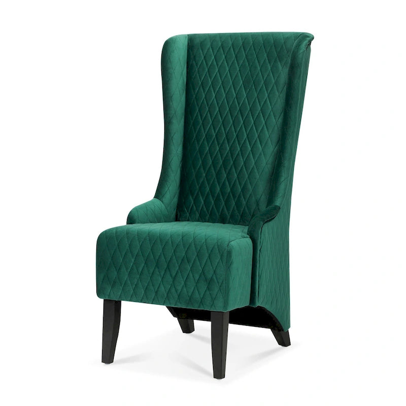 Fauteuil d'appoint en velours capitonné avec haut dossier à oreilles et pieds en bois