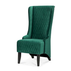 Fauteuil d'appoint en velours capitonné avec haut dossier à oreilles et pieds en bois