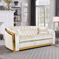 Canapé de luxe Chesterfield en velours de 84 pouces avec garniture dorée