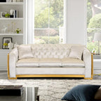 Canapé de luxe Chesterfield en velours de 84 pouces avec garniture dorée