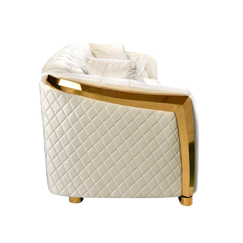 Canapé de luxe Chesterfield en velours de 84 pouces avec garniture dorée