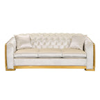 Canapé de luxe Chesterfield en velours de 84 pouces avec garniture dorée