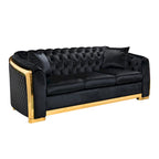 Canapé de luxe Chesterfield en velours de 84 pouces avec garniture dorée