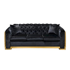 Canapé de luxe Chesterfield en velours de 84 pouces avec garniture dorée