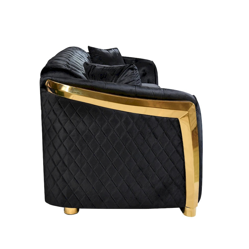 Canapé de luxe Chesterfield en velours de 84 pouces avec garniture dorée