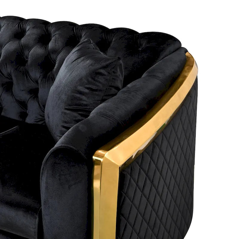 Canapé de luxe Chesterfield en velours de 84 pouces avec garniture dorée