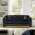 Canapé de luxe Chesterfield en velours de 84 pouces avec garniture dorée