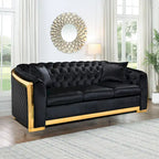 Canapé de luxe Chesterfield en velours de 84 pouces avec garniture dorée
