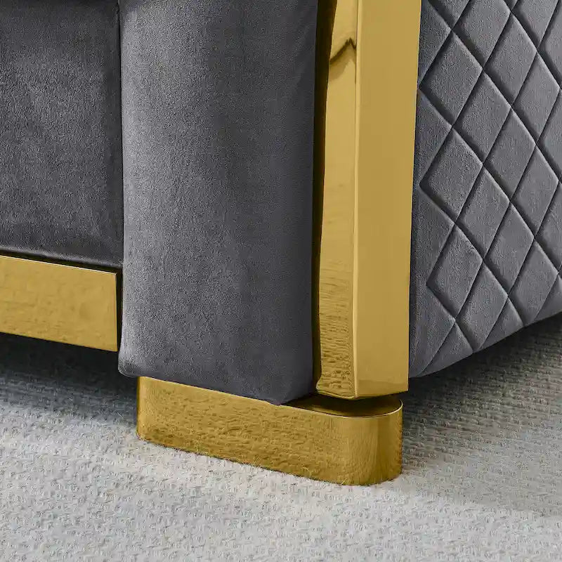 Canapé de luxe Chesterfield en velours de 84 pouces avec garniture dorée