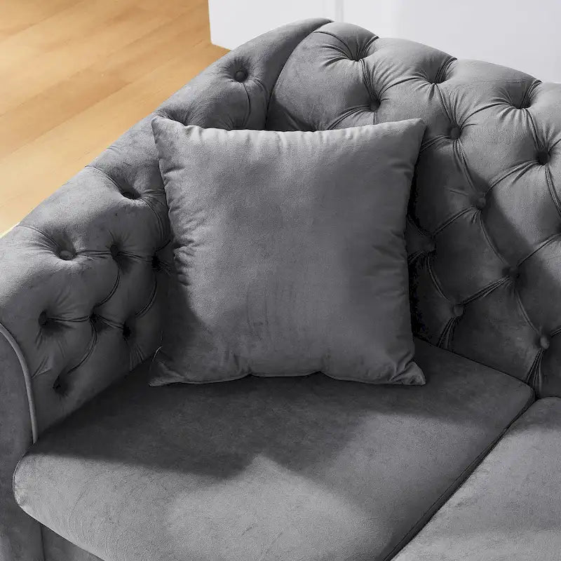Canapé de luxe Chesterfield en velours de 84 pouces avec garniture dorée