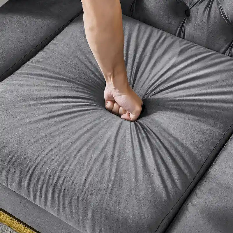 Canapé de luxe Chesterfield en velours de 84 pouces avec garniture dorée