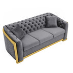 Canapé de luxe Chesterfield en velours de 84 pouces avec garniture dorée