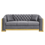 Canapé de luxe Chesterfield en velours de 84 pouces avec garniture dorée