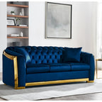 Canapé de luxe Chesterfield en velours de 84 pouces avec garniture dorée