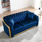 Canapé de luxe Chesterfield en velours de 84 pouces avec garniture dorée