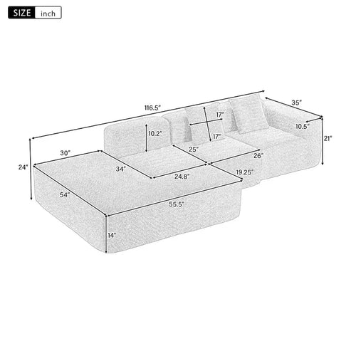116.5 Canapé d'angle entièrement compressé Canapé modulable pour salon, gris
