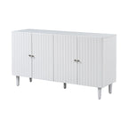 Bahut à Quatre Portes Élégant avec Portes à Motif Ondulé, Pieds Cylindriques et Poignées Métalliques Épurées, Réglable, pour Salon