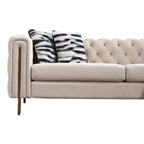 84,25 Canapé 3 places en velours avec capitonnage, pieds en métal doré, ressorts ensachés et coussin en mousse, capacité de 317 kg