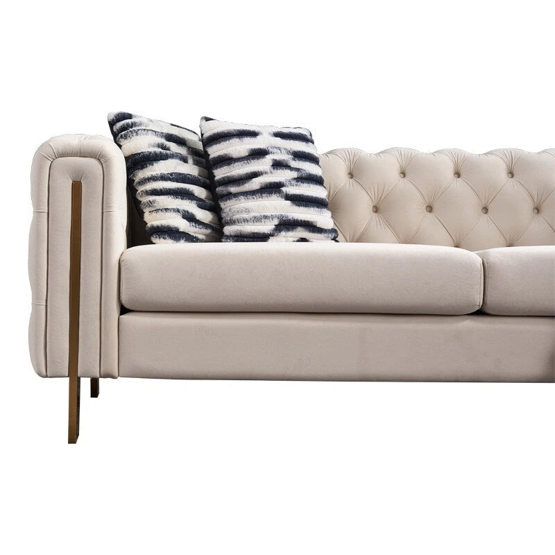 84,25 Canapé 3 places en velours avec capitonnage, pieds en métal doré, ressorts ensachés et coussin en mousse, capacité de 317 kg