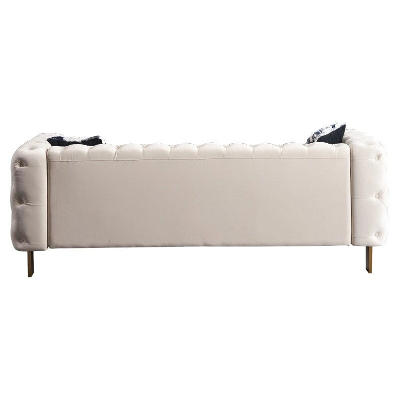 84,25 Canapé 3 places en velours avec capitonnage, pieds en métal doré, ressorts ensachés et coussin en mousse, capacité de 317 kg