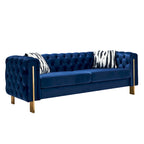 84,25 Canapé 3 places en velours avec capitonnage, pieds en métal doré, ressorts ensachés et coussin en mousse, capacité de 317 kg