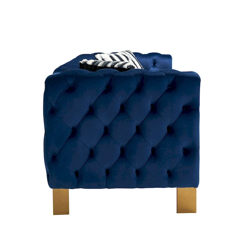 84,25 Canapé 3 places en velours avec capitonnage, pieds en métal doré, ressorts ensachés et coussin en mousse, capacité de 317 kg