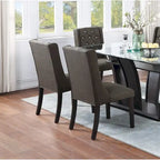 Lot de 2 chaises de salle à manger modernes avec dossier capitonné en cuir, assise rembourrée en mousse, pieds en bois massif pour salle à manger et salon