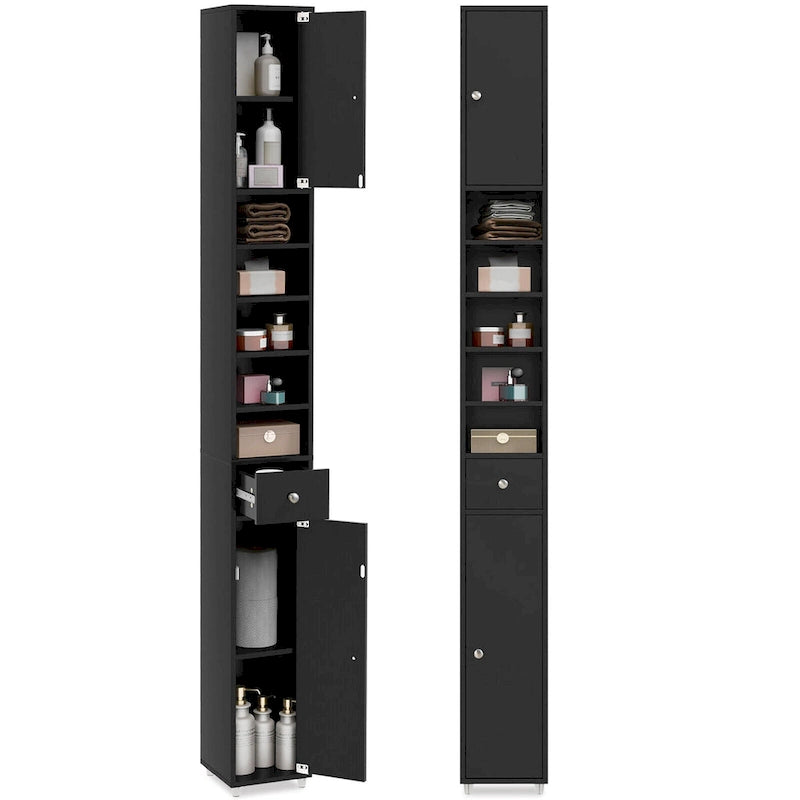 Gymax Tall Slim Bathroom Storage Cabinet Linen Tower w/Drawer