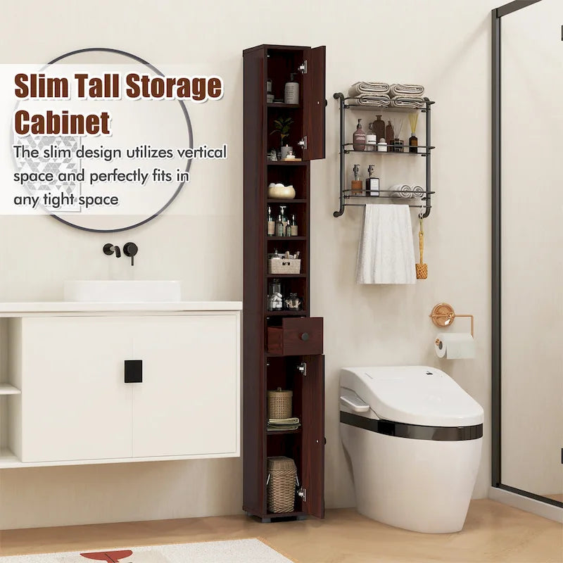 Meuble haut de rangement de salle de bain étroit et mince avec tiroir