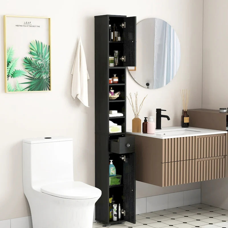 Meuble haut de rangement de salle de bain étroit et mince avec tiroir